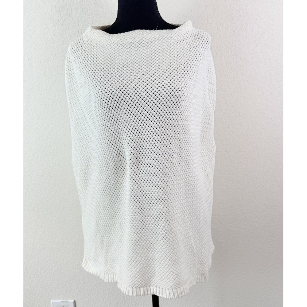 St. John Cream Sleeveless Knit Sweater Top XL Cotton Blend Boat Neck Oversized